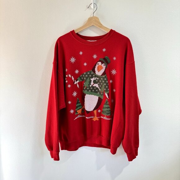 Jerzees Tops - Vintage Jerzees Sweatshirt Penguin Size XL Christmas Holiday Red Snowflake